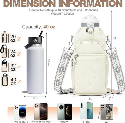 SYTRAH Water Bottle Carrier Bag with Strap, Water Bottle Purse with Phone Pocket 40oz for Walking Hiking