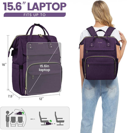 LOVEVOOK Laptop Backpack for Women with Giant Tumbler Holder Pocket,15.6 inch Waterproof Travel Backpack Purse Computer Laptop Bag,Professional Work College Nurse Teacher Backpack Casual Daypack,Black