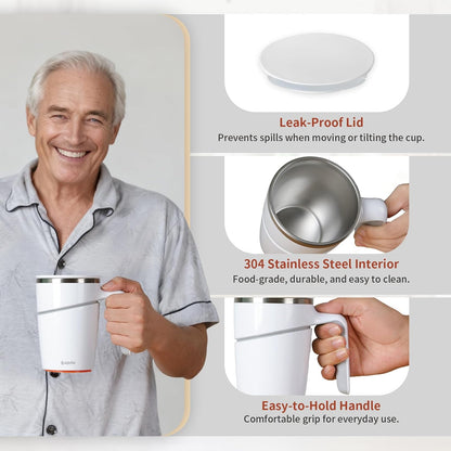 Anti-Impact No-Tip Desk Mug, 470ml / 15.9oz Stainless Steel Vacuum Insulated Mug with Handle, Smart Suction Base, Non-Slip & Knock Proof, Helps Prevent Desk Spills for Coffee, Tea, Kids & Pets (Black)