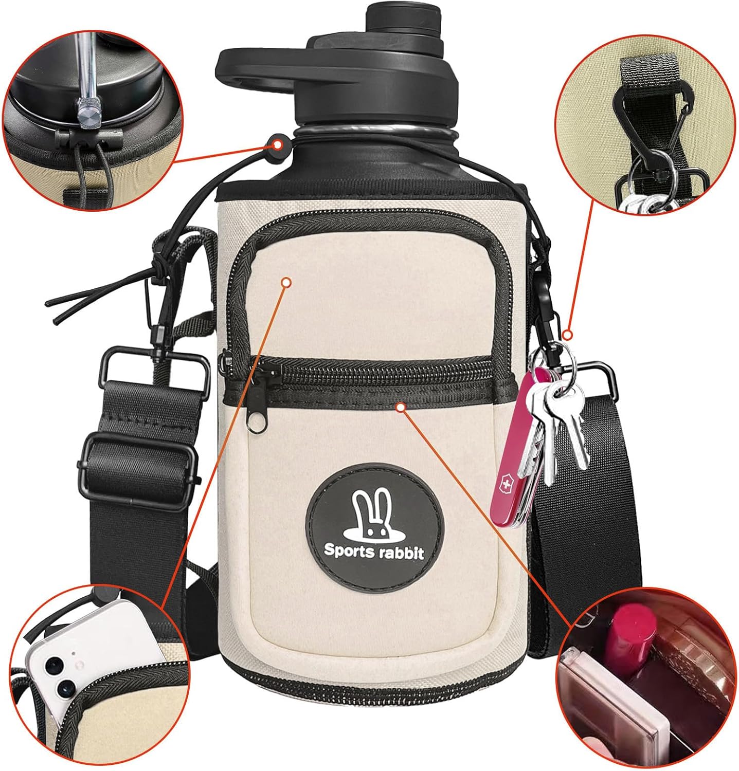 Sports rabbit Universal Water Bottle Holder – Durable Oxford & Neoprene Hybrid Design Compatible with Stanley 30/40oz Handled & 64/87oz Straight Tumblers, Adjustable Strap for Gym, Travel, Outdoors