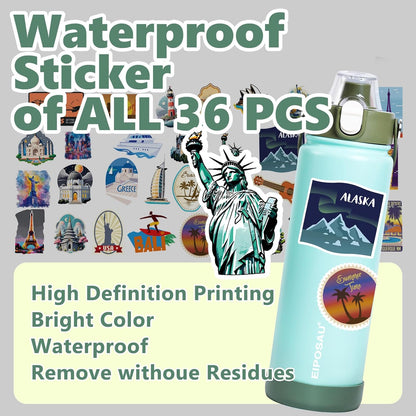 Insulated Water Bottle with Lid & Boot & Stickers, 24 oz Stainless Steel Sweat Free Bottle Keep Cold 24H, BPA-Free Sports Wide Mouth Water Bottle, BlueBlack