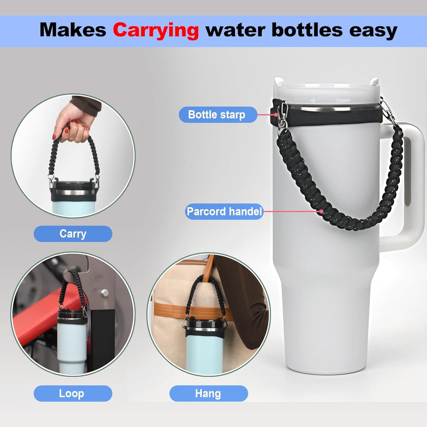 Wongeto Paracord Handle Strap for Stanley Cup - Heavy Duty Compatible with Stanley 40oz 30oz Tumbler, Stanley Cup Accessories