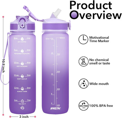 Hyeta 32oz Water Bottles with Straw - Stay Motivated and Hydrated with Convenient Times to Drink Markings, Durable, Leak-proof