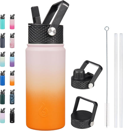 BJPKPK Insulated Water Bottles with Straw Lid, 40oz Stainless Steel Water Bottles with 3 Lids, BPA Free Leakproof Thermo, Tumblers, Cups for Sports, Gym- Midnight - Colors A