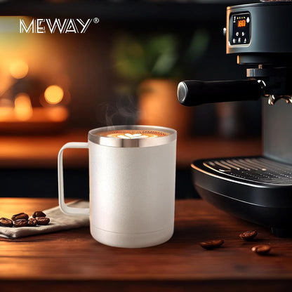 MEWAY 12oz Coffee Mug With Handle and Sliding Lid,Stainless Steel Travel Tumbler Cup with Handle,Double Wall Vacuum Insulated Camping Cup for Hot & Cold Drinks Tea (Black,Set of 1