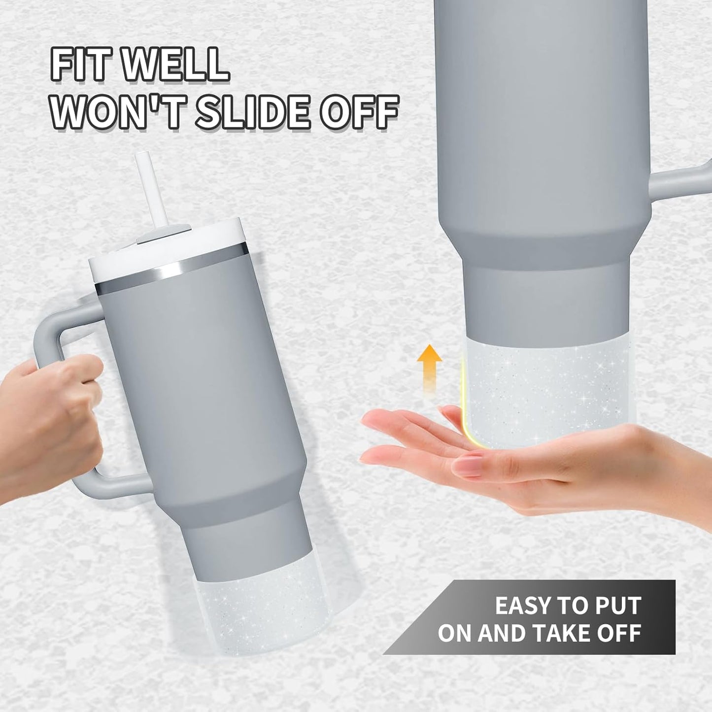 WUQID Protective Bling Silicone Boot Sleeve, Compatible with Stanley Tumbler 20-40oz & Hydro Flask Bottle 12oz-24oz, Glitter Reduces Dents Sleeve Cover for More Bottles/Tumblers Bottom of 2.83-2.95in