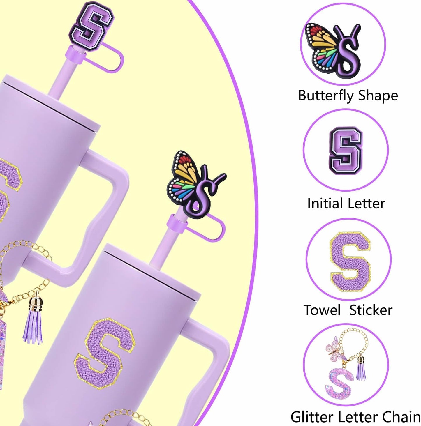 7pcs Cup Accessories for Stanley 30/40oz Tumbler, Handle Strap, Straw Cover, Silicone Boot, Letter Charm Stickers