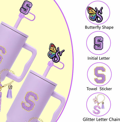 7pcs Cup Accessories for Stanley 30/40oz Tumbler, Handle Strap, Straw Cover, Silicone Boot, Letter Charm Stickers
