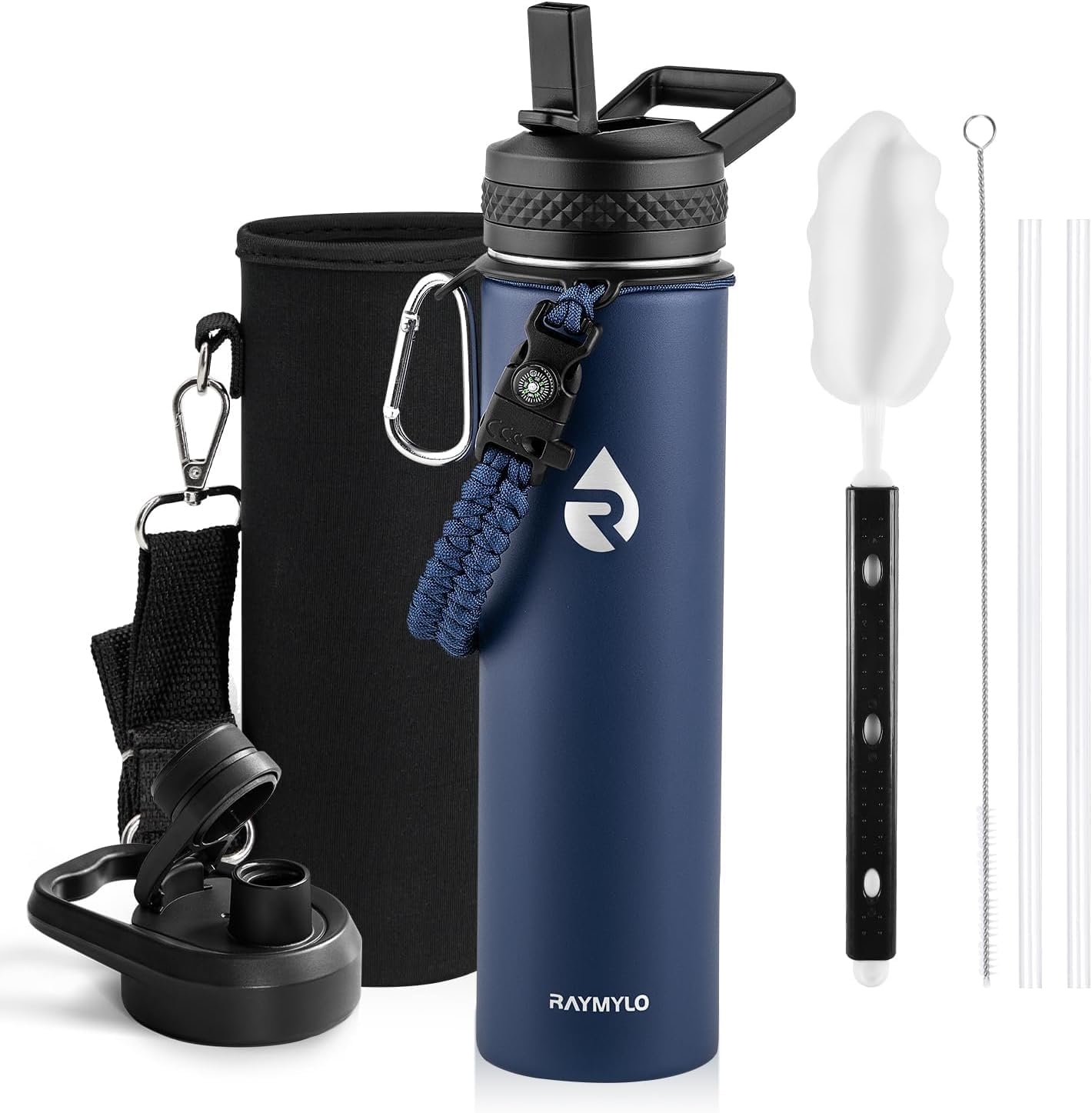 RAYMYLO One Gallon Water Bottle Insulated, Triple Walled Vacuum Stainless Steel (Cold for 48 Hrs), Leak Proof & Non-BPA, Large Water Flask Jug with Paracord Handle & Straw Spout Lids