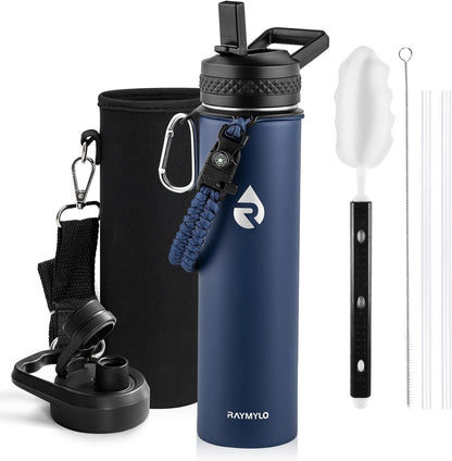RAYMYLO One Gallon Water Bottle Insulated, Triple Walled Vacuum Stainless Steel (Cold for 48 Hrs), Leak Proof & Non-BPA, Large Water Flask Jug with Paracord Handle & Straw Spout Lids
