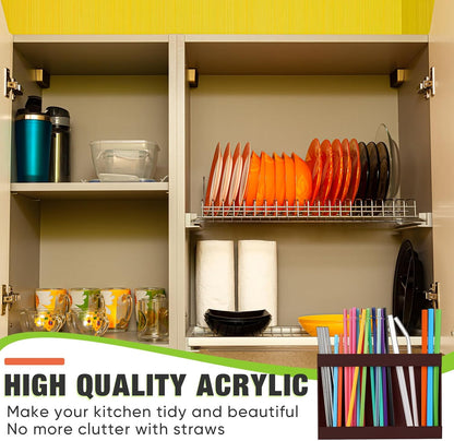Qinyoung Acrylic Straw Holder for Cabinet Door with Double Sided Adhesive Tape Reusable Straw Organizer Tumbler Storage Kitchen Accessories Container for Counter Cupboard(Classic,Large,Transparent)