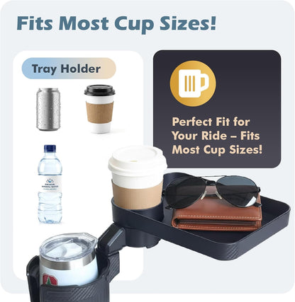OtterVerz 11 Upgraded Car Cup Holder Tray, 3 in 1 Car Cup Holder Expander Adapter, 360° Rotating Detachable 10.5" Car Food Tray Table for Eating, Road Trip Essentials, Fits Yeti/Hydro Flask 16–46oz