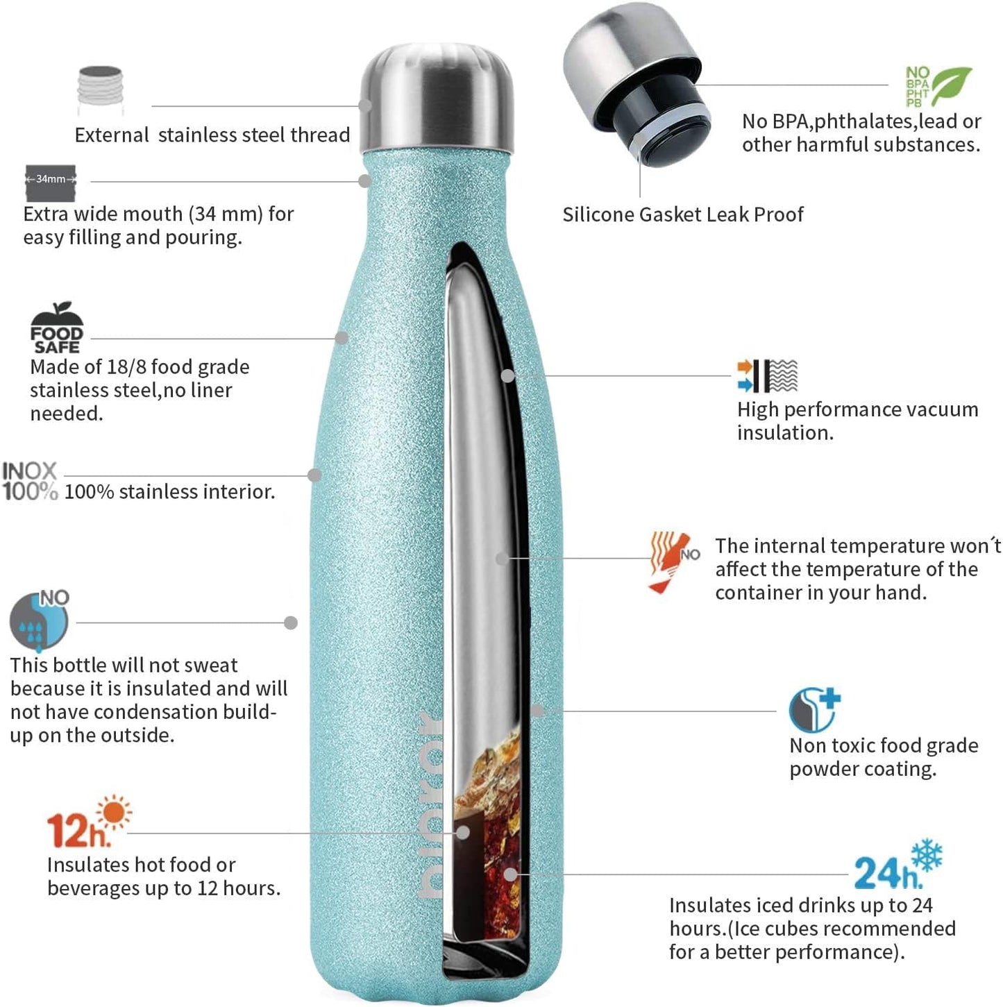 BJPKPK Insulated Water Bottle 12oz Small Stainless Steel Water Bottles Reusable Metal Thermal Keep Cold and Hot,Dreamy Purple - Colors B