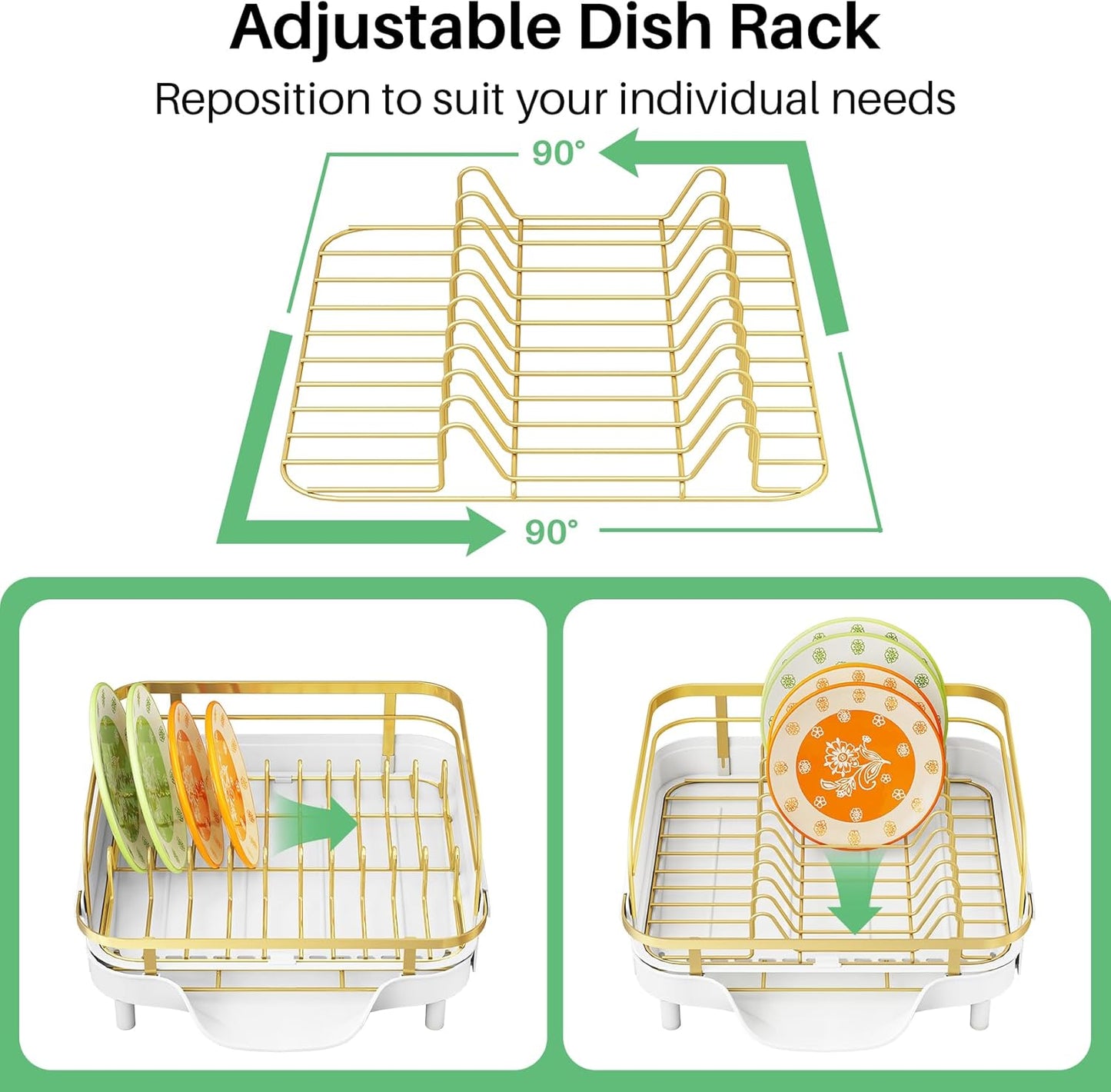 SAYZH Dish Drying Rack - Expandable Dish Rack for Kitchen Counter, Rust-Resistant Dish Drainer with Utensil Holder and Raised Guardrail, Kitchen Organizer for Cup and Bottle (Black)