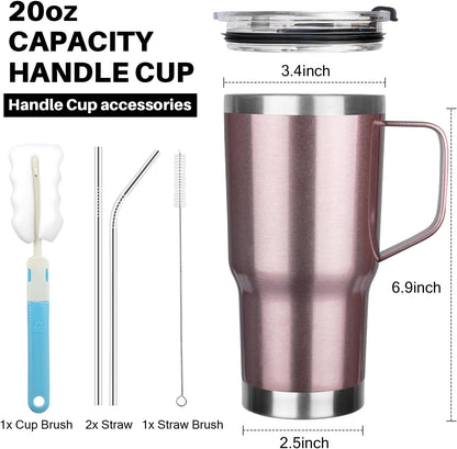 20 oz Tumbler with Handle, Stainless Steel Insulated Tumbler with Lid and Straw, Double Wall Vacuum Coffee Mug Tumbler, Insulated Coffee Thermal Cup for Cold and Hot (Light Purple)
