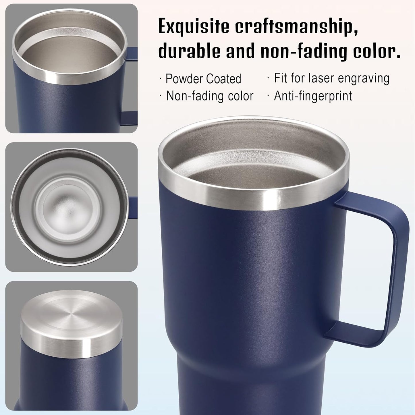 20 oz Tumbler with Handle and Lid, Stainless Steel Tumbler Insulated Travel Coffee Mug, Spill Proof Double Wall Vacuum Tumbler Cup Keep Drink Hot & Cold,White, 1 Pack