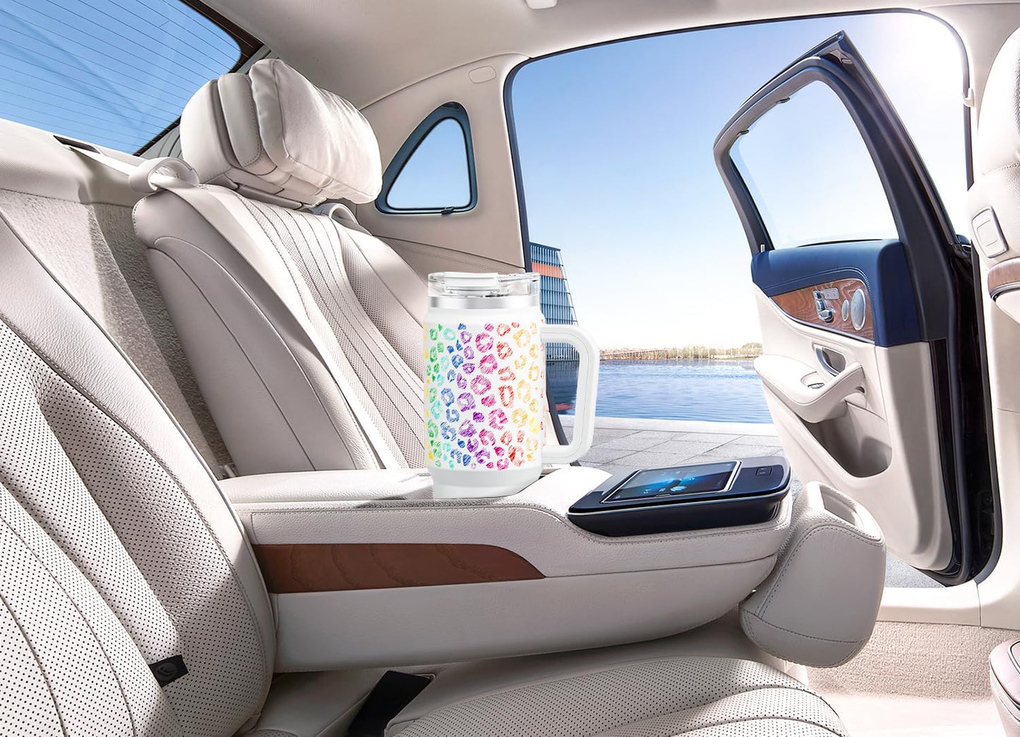 Meoky 32 oz Tumbler with Handle, Insulated Tumbler with Lid and Straw, Stainless Steel Travel Mug, Keeps Cold for 24 Hours, 100% Leak Proof, Fits in Car Cup Holder (Night)