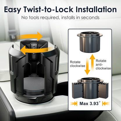 Car Cup Holder Expander: One-Button Open, Universal, Adjustable Holder(Diameter 2.6"- 4.8"), Cup Holder Expander for Yeti, Hydro Flask, Nalgene, Takeya, Camelbak, Ramblers, Owala, Tumblers, Mugs