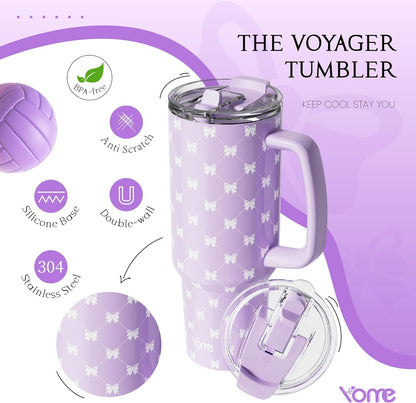 YOME 40oz Nurse Tumbler with Handle and Flip Straw | Stainless Steel Insulated Water Bottle | Keeps Drinks Cold | Dishwasher Safe | Cupholder Friendly | Gift Gym Travel Yoga