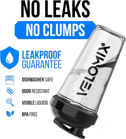 VELOMIX -2 Pack- 28 oz Protein Shaker Bottles for Protein Mixes - 2x Wire Whisk | Leak Proof Shaker Cups for Protein Shakes | Protein Shaker Bottle Pack (Black/Transparent)