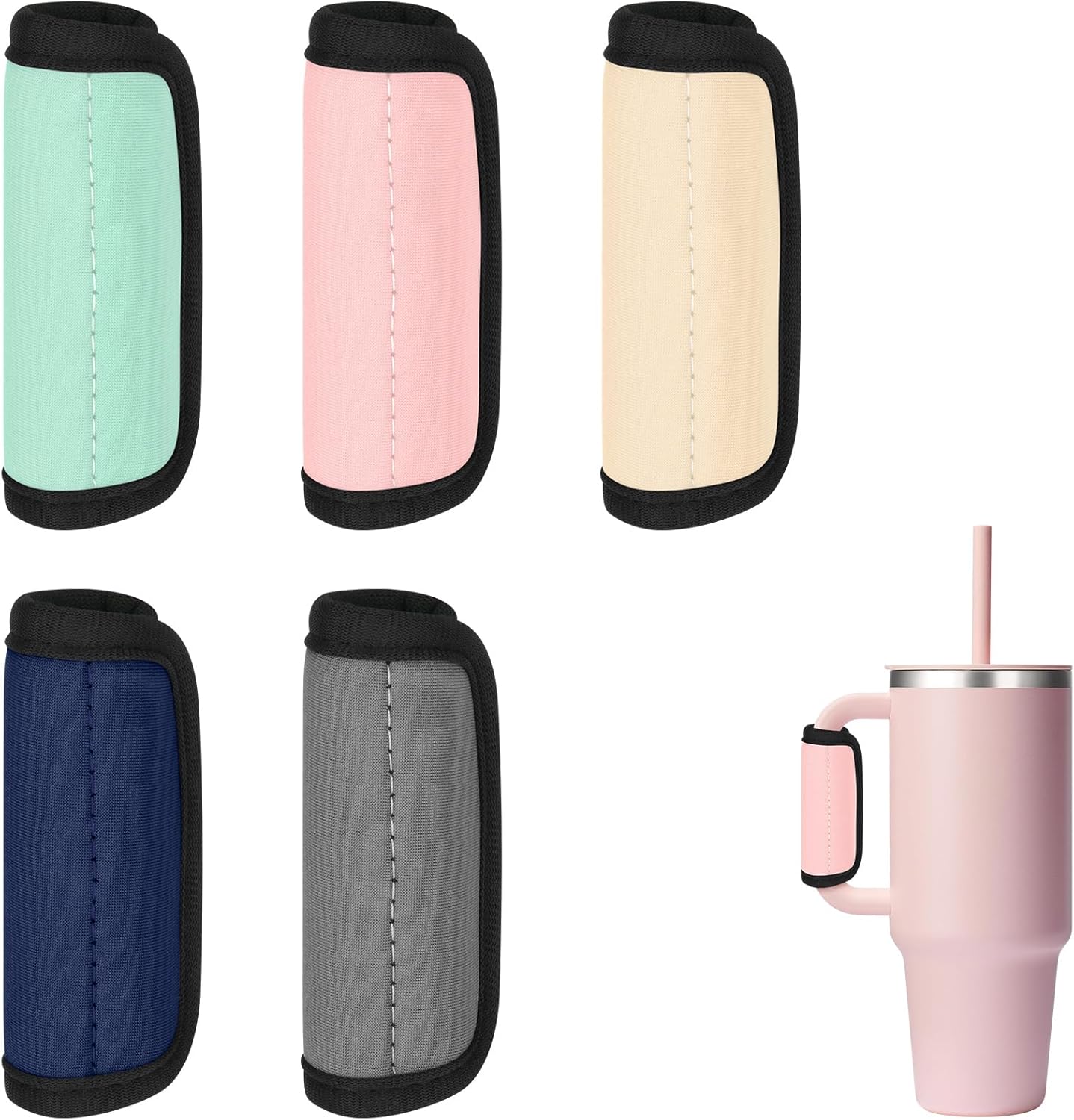 Cosmos 5 Pcs Handle Cover Compatible with Stanley Tumbler Handle, Water Bottle Handle Protector Coat Travel Mug Insulated Cup Handle Wrap Grip Sleeve Compatible with Stanley Cup Accessories, 5 Colors