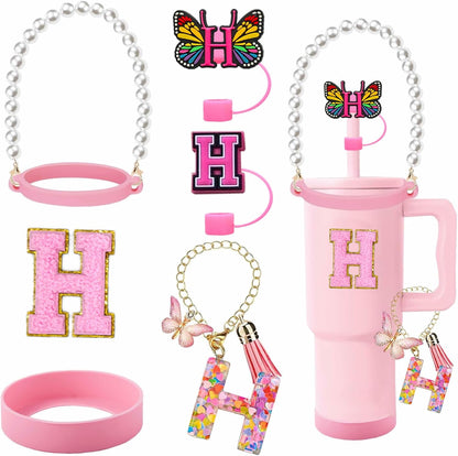 7pcs Cup Accessories for Stanley 30/40oz Tumbler, Handle Strap, Straw Cover, Silicone Boot, Letter Charm Stickers