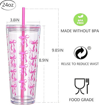 24oz Tumbler with Lid and Straw, Leak Proof and Double Wall Insulated Reusable Plastic Cups,Travel Reusable Iced Coffee Cup (1, Pink)