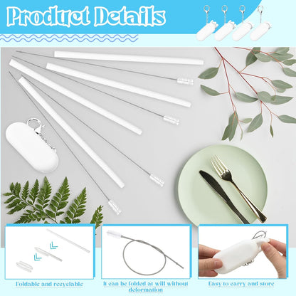 Meanplan 4 Sets Cruise Ship Essentials,4 Set Silicone Straws with Case Reusable Silicone Portable Drinking Straw Set for Party Travel Cold or Hot with 4 Carry Case, 4 Cleaning Brushes (Classic Color)