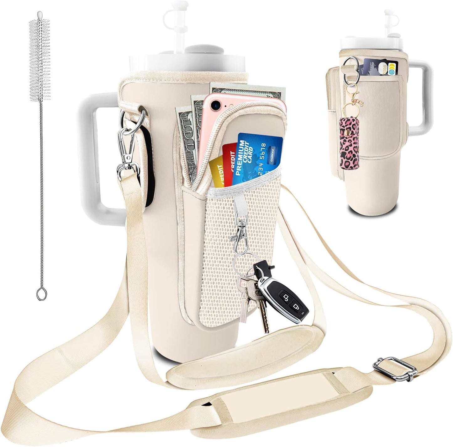 Stanley Carrier Bag for Stanley 40oz/30ozTumbler with Phone with 2 Adjustable Strap,3 Pockets Bottle Stanley Cup Carrier Bag & Case,Accessories for Hiking Travelling