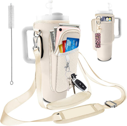 Stanley Carrier Bag for Stanley 40oz/30ozTumbler with Phone with 2 Adjustable Strap,3 Pockets Bottle Stanley Cup Carrier Bag & Case,Accessories for Hiking Travelling