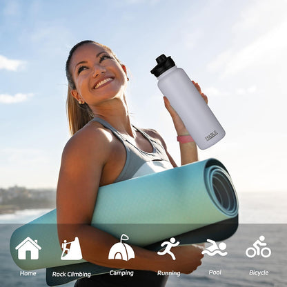 HASLE OUTFITTERS 32 oz Insulated Water Bottle Stainless Steel Double Walled Vacuum Sports Water Bottle with 2 Lids (Straw and Spout Lid) for Gym Camping Hiking(Black,1)