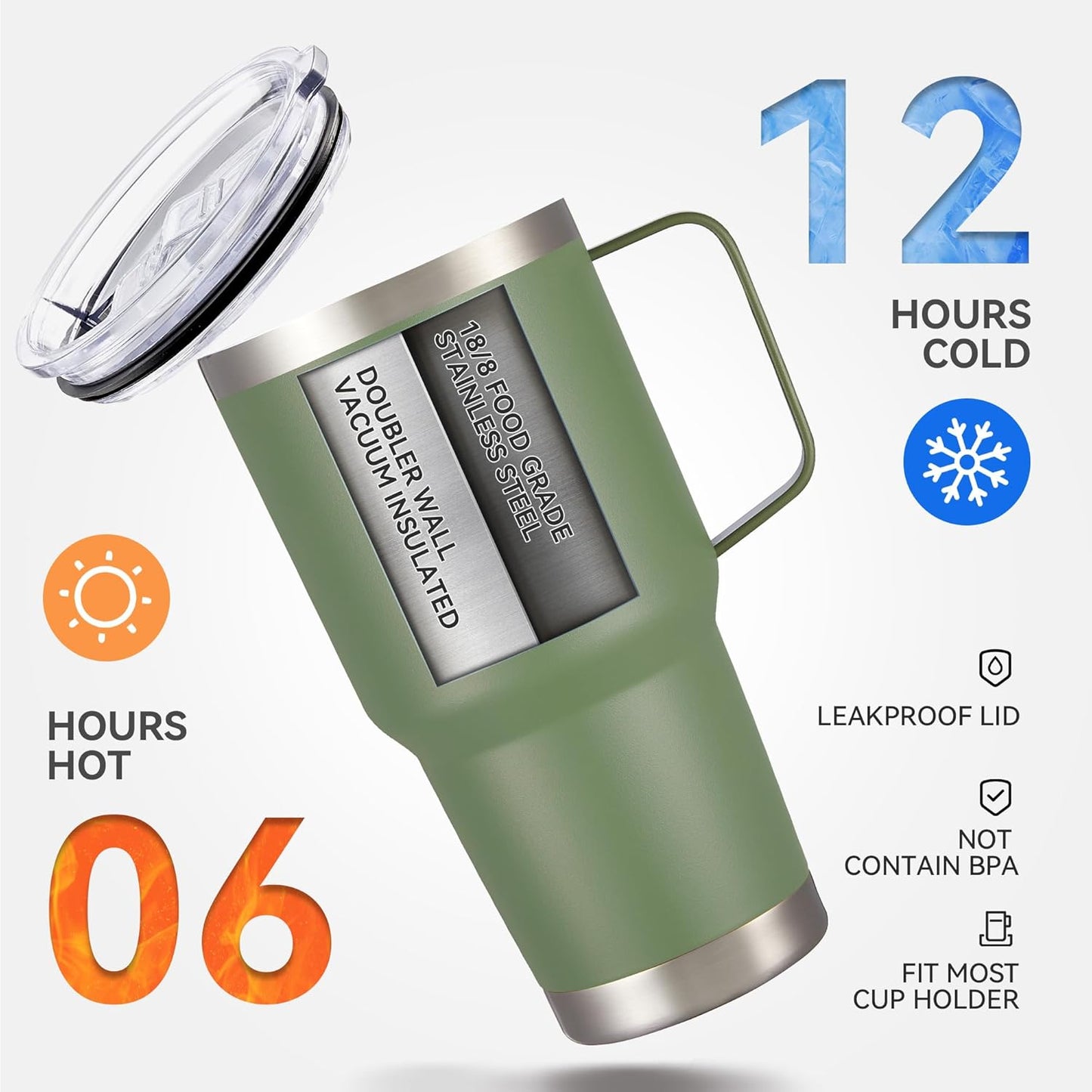 30 oz Tumbler with Handle and Lid, Stainless Steel Tumblers Double Wall Vacuum Insulated Travel Mug Leak Proof Cup Keep Drinks Cold and Hot Black, 1 Pack