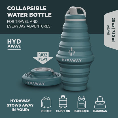 HYDAWAY 25oz Collapsible Travel Water Bottle - BPA-Free, Leakproof, Lightweight, Space-Saving - Perfect for Hiking, Travel, and All-Day Hydration