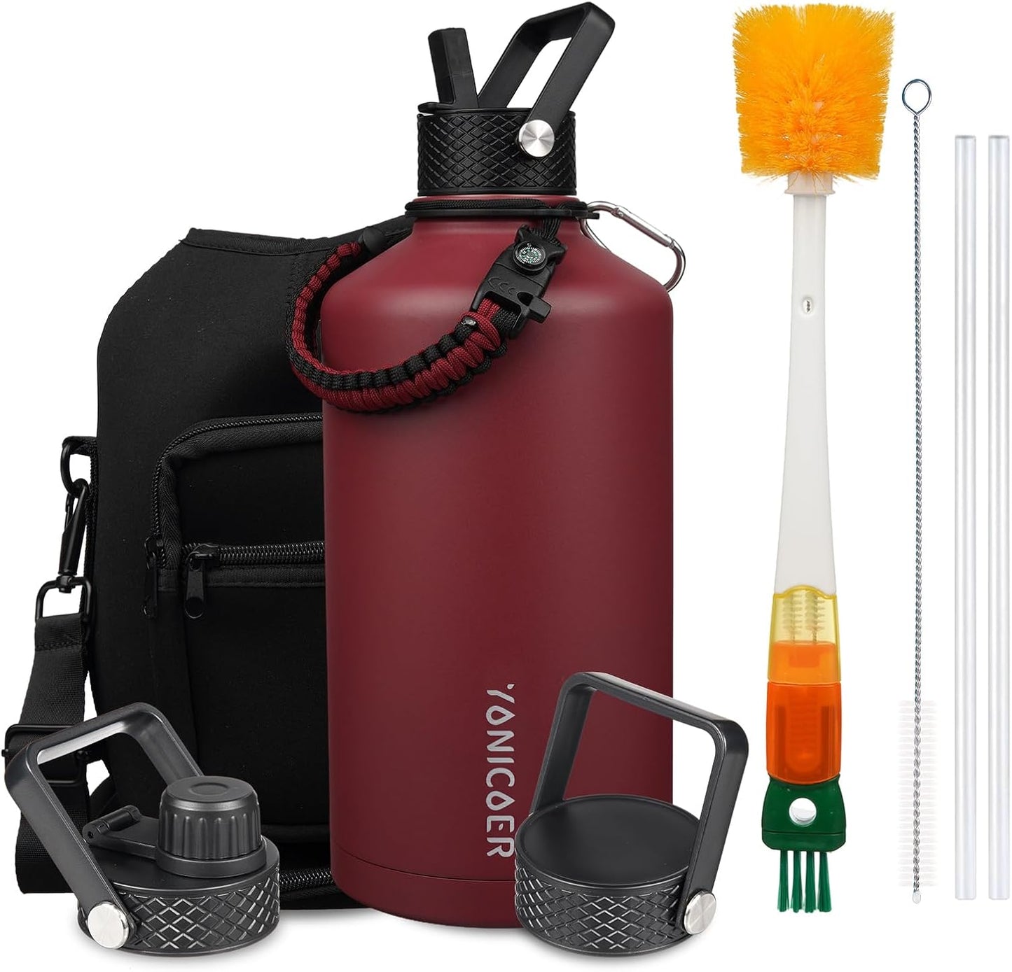 Insulated Water Bottle 40oz,Triple Wall Vacuum Stainless Steel(Dishwasher Safe),Leak Proof & Non-BPA,Flask Jug with Paracord Handle & Straw Spout Lids Sports Cherry Blossom