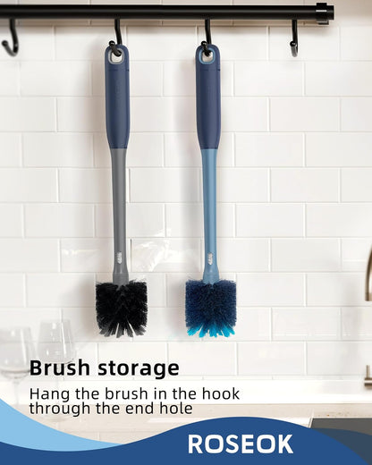 ROSEOK 2 in 1 Long Handle Bottle Brush with Straw Brush for Cleaning Glass, Sports Bottle, Coffee Mug,Navy Blue,1 Pack