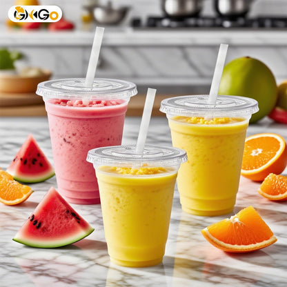 Ginkgo 32 oz Clear Plastic Cups with Lids and Jumbo Straws, Disposable To Go Iced Coffee Cups for Smoothie, Boba Milk Tea - 50 Pack