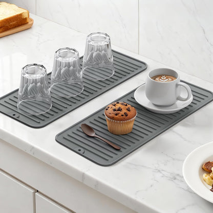 Songrey 12" x 6.5" Silicone Dish Drying Mat, Kitchen Counter Drying Pad for Sink Dishes or Under Rack, Multi-Use as Heat Resistant Trivet, Coffee Bar Mat