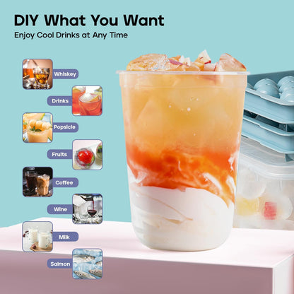 Ice Cube Tray with Lid and Bin – Round Ice Cube Trays for Freezer, BPA-Free Food-Grade Ice Mold, Stackable Ice Ball Maker, Iced Bucket Kits, Circle Ice Tray for Cocktails, Whiskey, Coffee, and Drinks