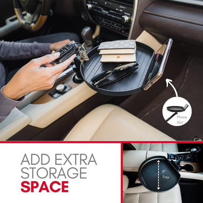 Macally Car Cup Holder Tray and Cup Holder Expander with Phone Slot - Enjoy Your Meal - 9" Car Food Tray Table and Drink Holder for Yeti, Hydroflask, etc.