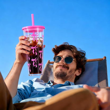 24oz Tumbler with Lid and Straw, Leak Proof and Double Wall Insulated Reusable Plastic Cups,Travel Reusable Iced Coffee Cup (1, Pink)
