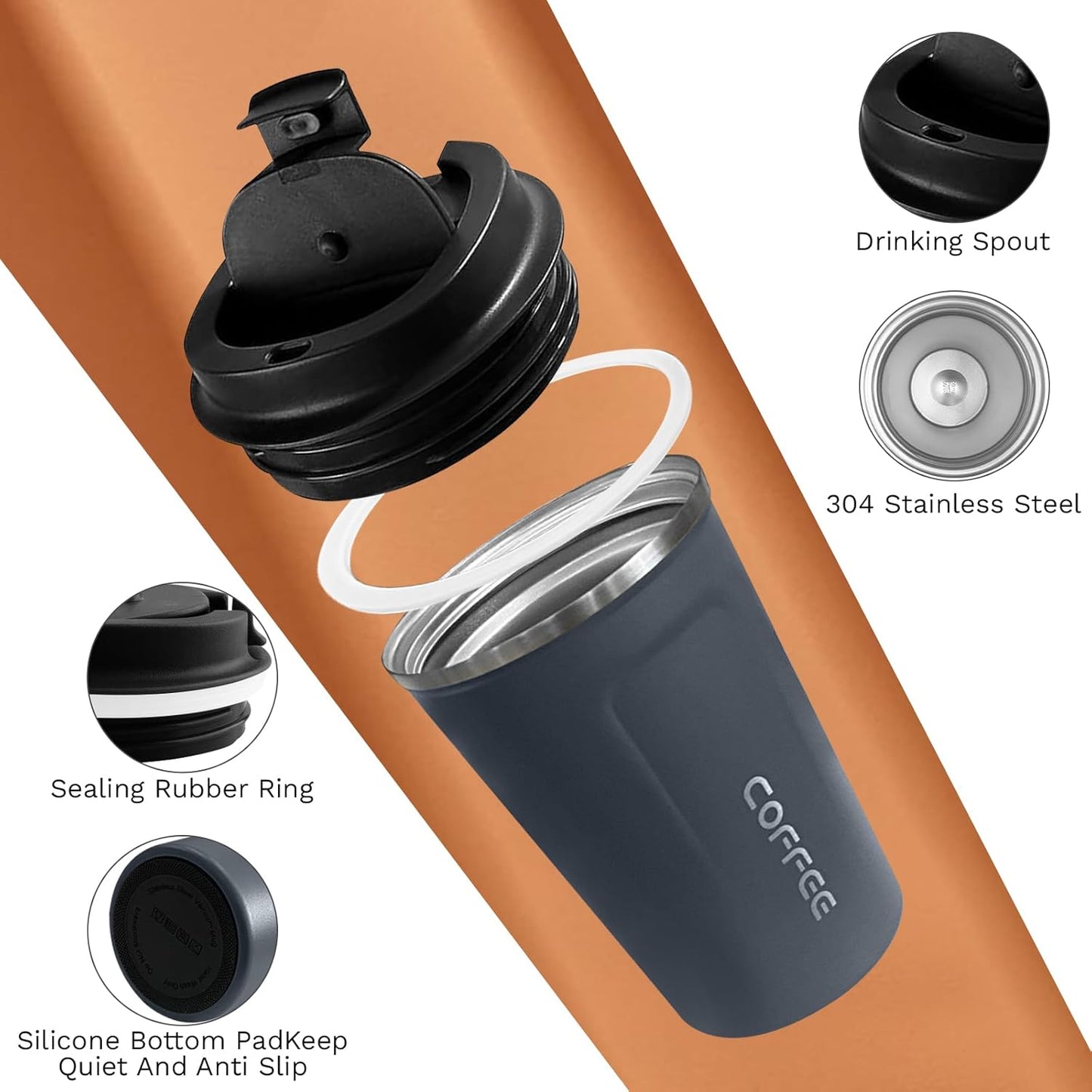 SPLMIFA Travel Coffee Mug Leak-Proof, Reusable Coffee Cups with Lids, Stainless Steel Vacuum Insulated Coffee Tumblers, Thermal Insulation Cup for Men and Women Hot & Cold Drinks(2nd-Green Pink, 12OZ)