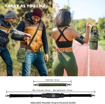 NATURE PIONEOR Water Bottle Holder with Adjustable Strap - 26/32/36/40/46/64oz Insulated Water Bottle Sling Carrier with Paracord Handle & 2 Pockets, Outdoor Sports, Hiking, Camping, Gym