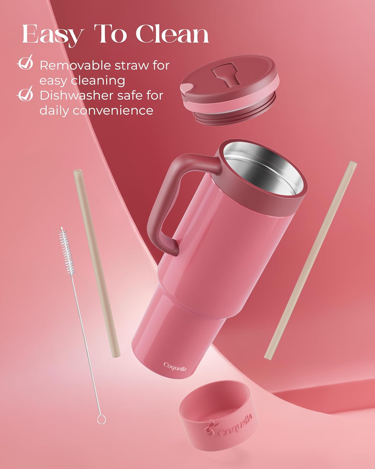 40 oz Insulated Tumbler with Handle and Push-Button Straw Lid, Stainless Steel Travel Cup for Gym Office, Leakproof, BPA-Free, Cup Holder Friendly, Bow Silicone Boot, Purple (Light Lilac)