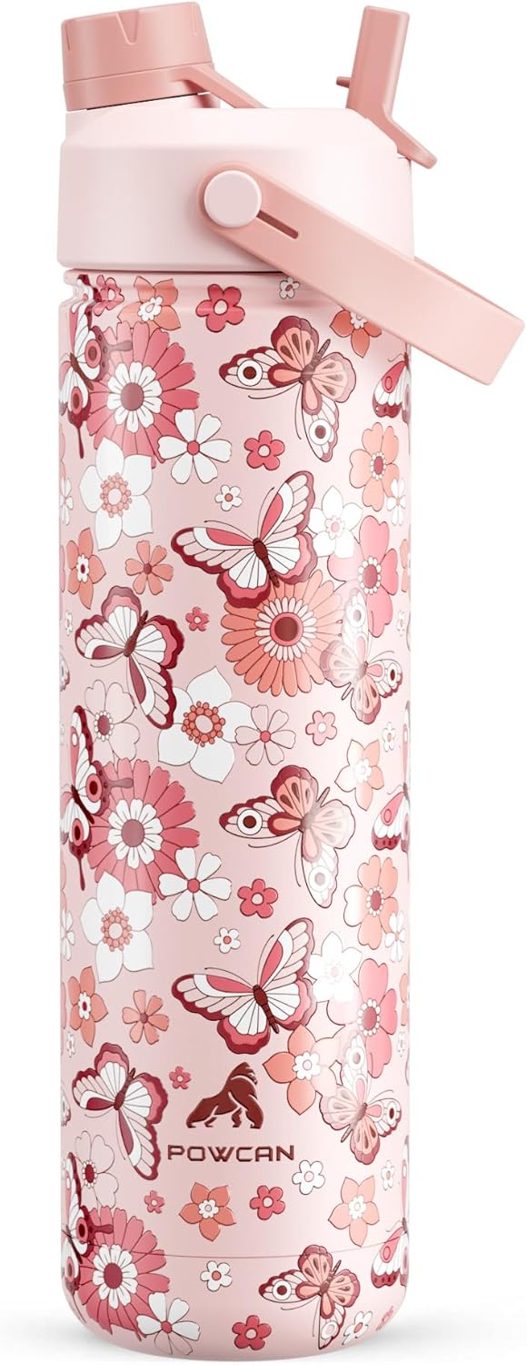 POWCAN 26 oz Insulated Water Bottle with 2-in-1 Straw and Spout Lid, Keep Cold 24H, Leak-Proof, Fits in Car Cup Holder, Stainless Steel Water Bottle for Sports, Travel, and School (Mint)