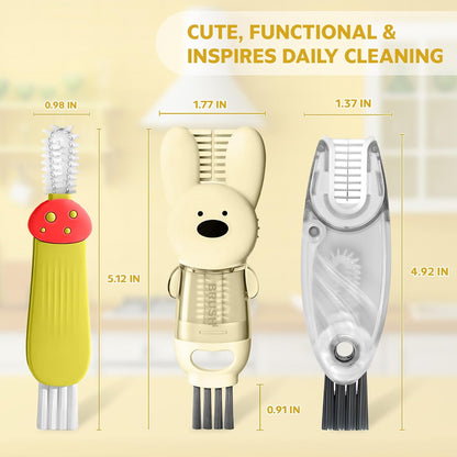 Cup Lid Cleaning Brush, Multifunctional Set with 3 in 1 Lid Cleaner and Two 4 in 1 Cup Lid Cleaning Brushes, Cleaning Brush Tool for Bottles, Straws, Tumblers, Travel Mug Caps, Portable Kit (Blue)