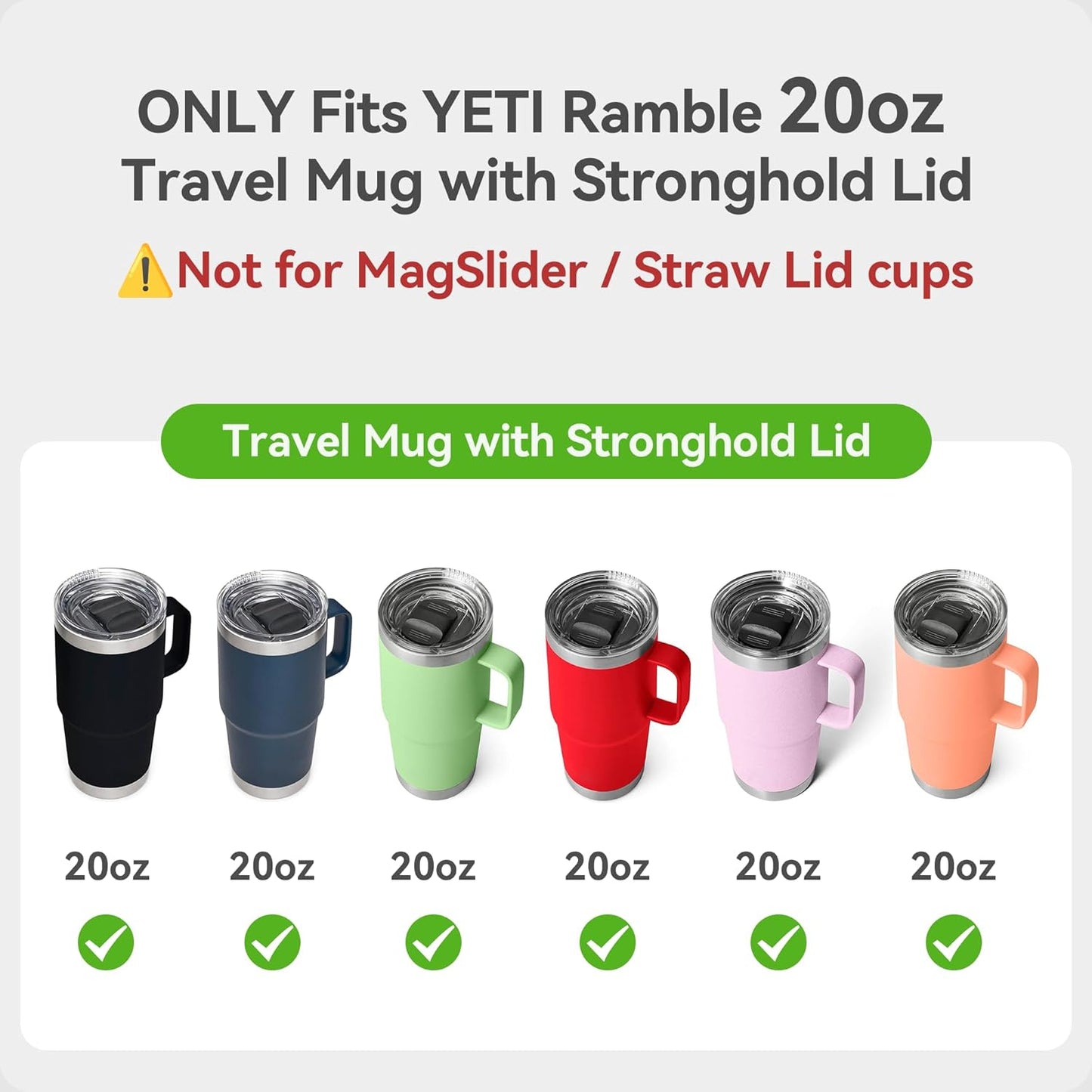 20 oz Stronghold Lid For YETI Rambler Travel Mug (with StrongHold Lid), Tumbler Screw On Top Lids Replacement Twist Lids 100% LeakProof(Only Fit YETI 20 oz Travel Mug Which Has The stronghold lid)