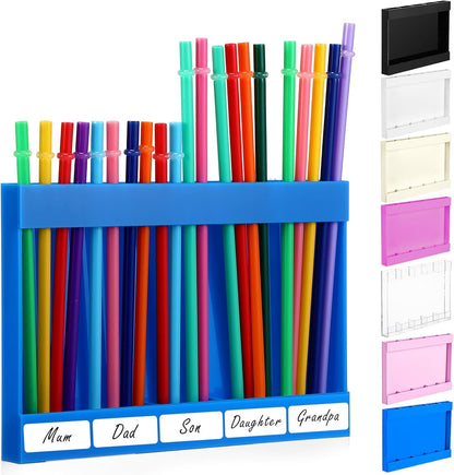 Qinyoung Acrylic Straw Holder for Cabinet Door with Double Sided Adhesive Tape Reusable Straw Organizer Tumbler Storage Kitchen Accessories Container for Counter Cupboard(Classic,Large,Transparent)