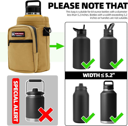 NATURE PIONEOR Water Bottle Holder with Adjustable Strap - Half/One Gallon (64/128oz) Insulated Water Bottle Sling Carrier with Phone Pocket & Paracord Handle, Outdoor Camping, Hiking, Gym