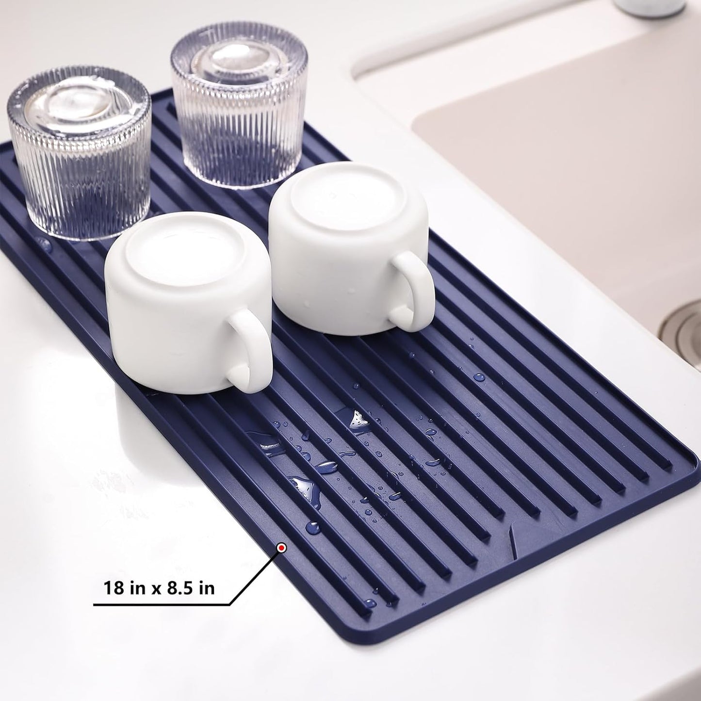 Dish Drying Mat, Mini Silicone Drying Mat for Kitchen Counter, Heat Resistant Silicone Mat for Countertop Protector, Super Thick Non-Slip Dish Drying Pad for Coffee Cup/Bottle/Glassware