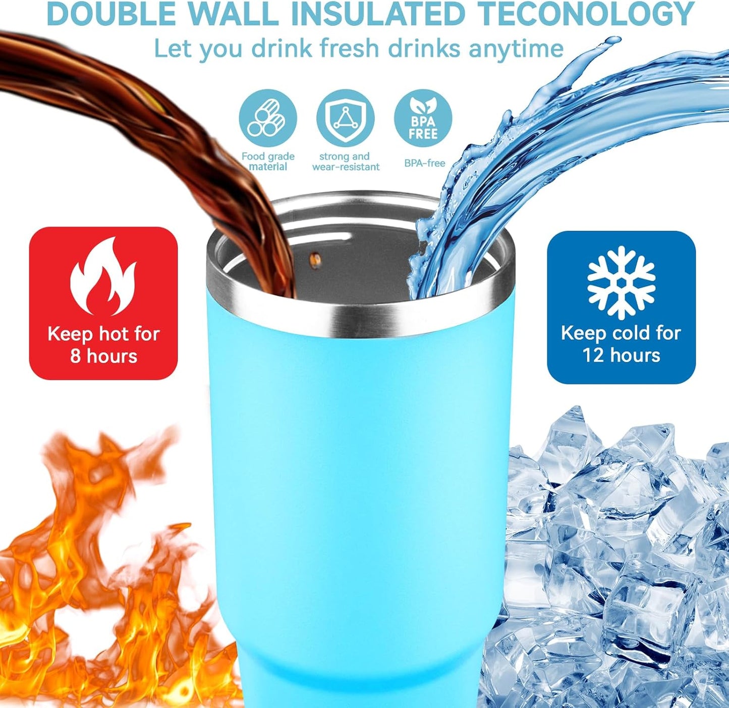 30oz Tumbler with Handle and Flip Straw Lid Double Wall Insulated Travel Coffee Mug Stainless Steel Vacuum Insulated Coffee Tumbler Cup for Hot and Cold Beverages,Leak-proof&BPA-free (30oz,Black)